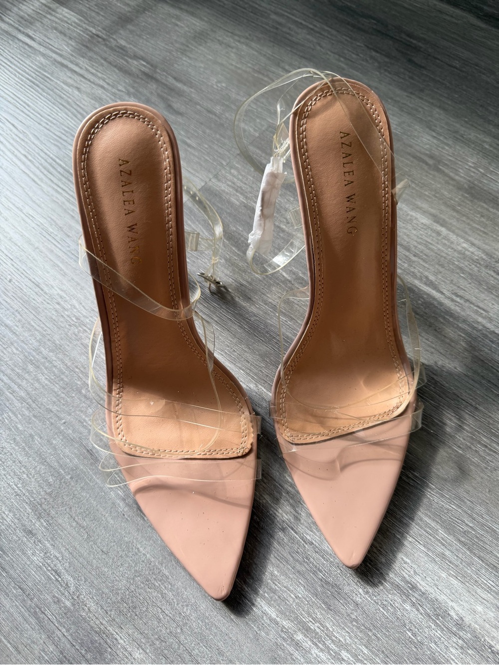 Nude Clear-Strap Pointed Toe Heels